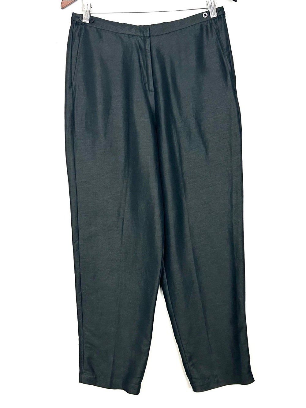 Eileen Fisher Linen Blend Trousers Women’s Size M Petite Slim Straight Leg Black